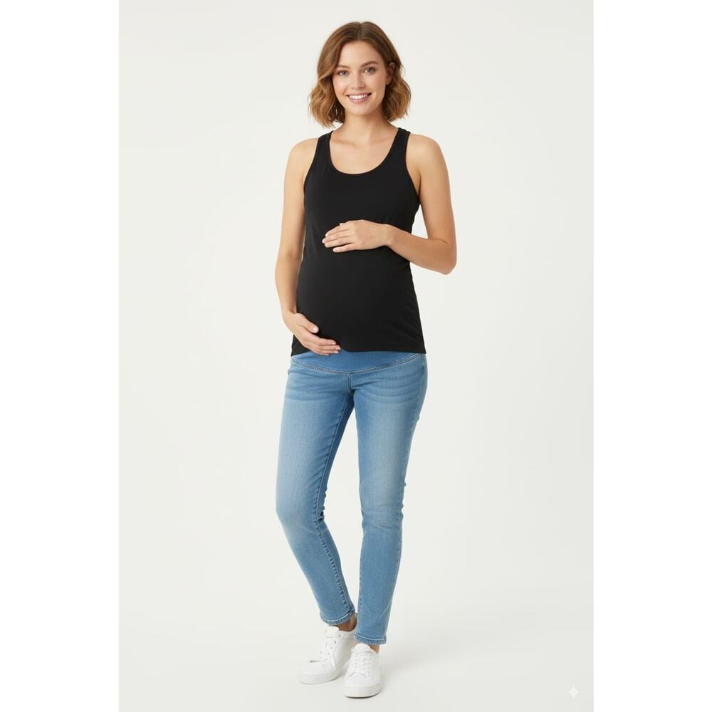 Women's Tank Top Maternity Strech Black Ruched Sides Raceback Size Small